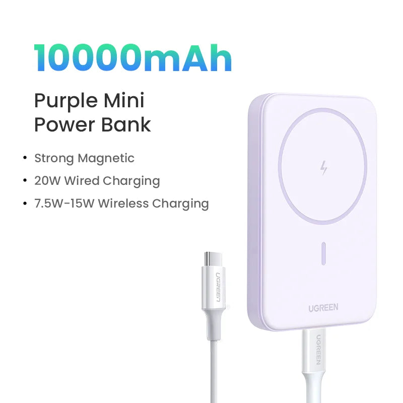 Power Bank Magnético UGREEN PD 20W 10000mAh – Carga Rápida Inalámbrica MagSafe para iPhone 15 / 16 / 17 Pro y Pro Max