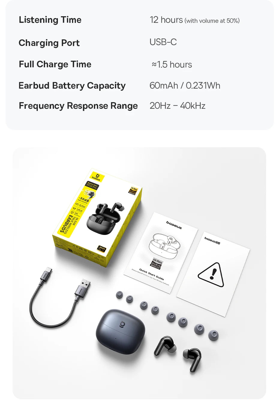 Audífonos Baseus EP10 Pro ANC – Cancelación Ruido
¡Sonido Hi-Res con cancelación activa 50dB!
6 micrófonos + resistencia IP55
LDAC alta calidad audio
¡Bloquea el ruido y escucha con la mejor calidad!