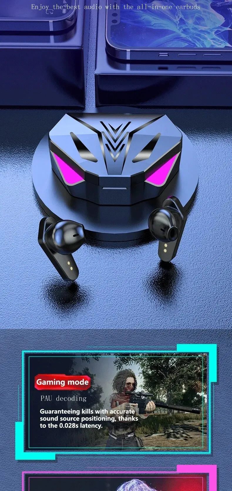 TWS Wireless Bluetooth Headset Gamer Earbuds
Auriculares Gamer TWS Bluetooth – LED y Mic
¡Juega con sonido inmersivo y micrófono claro!
Pantalla LED + cancelación ruido
Modo gamer bajo latency
¡Sube de nivel en tus juegos!