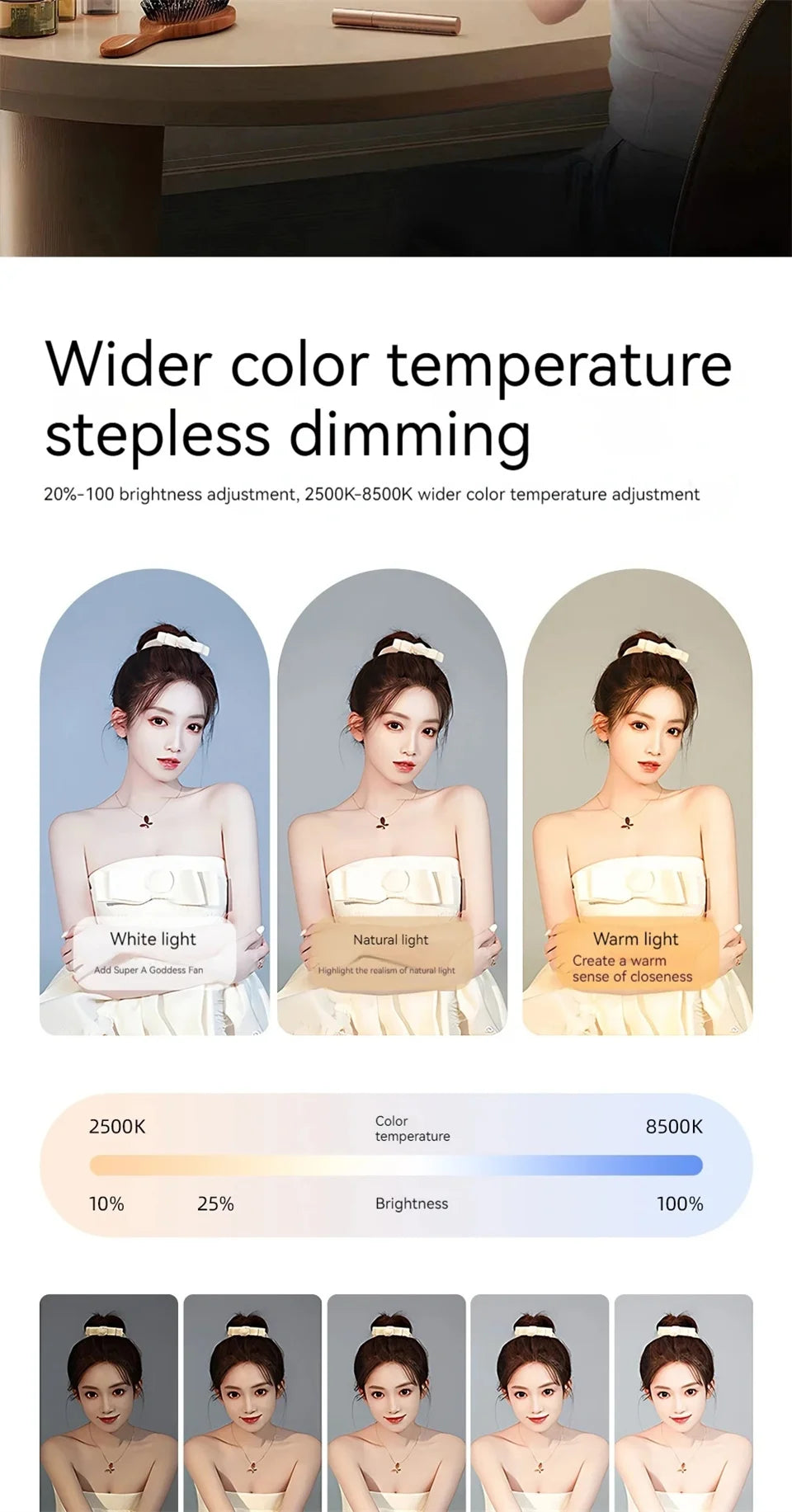 Luz LED Portátil Recargable – Iluminación Móvil
¡Brillo perfecto para Make up, fotos y videos!
Recargable + ajustable
Ideal selfie y live broadcast
¡Ilumina tu contenido!