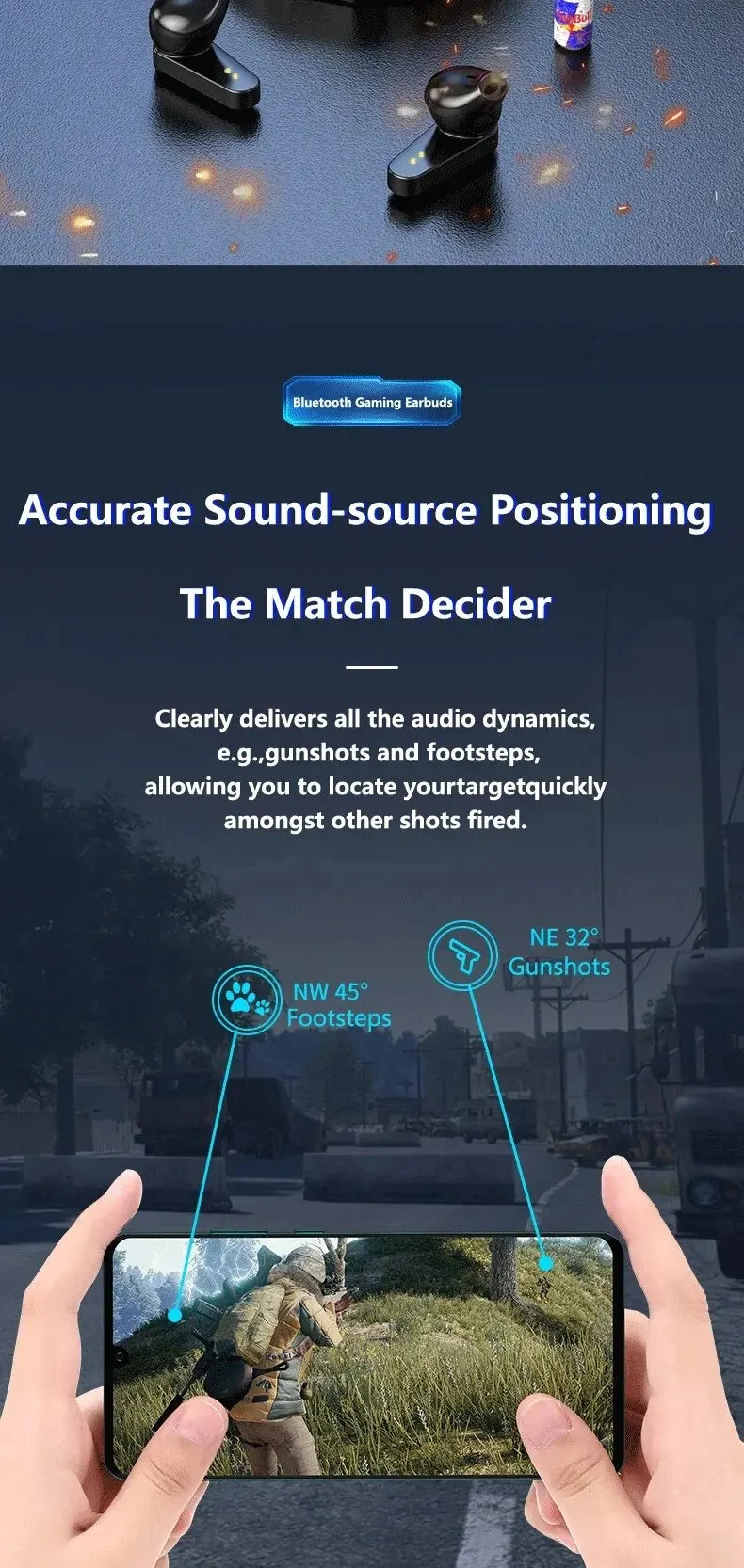 TWS Wireless Bluetooth Headset Gamer Earbuds
Auriculares Gamer TWS Bluetooth – LED y Mic
¡Juega con sonido inmersivo y micrófono claro!
Pantalla LED + cancelación ruido
Modo gamer bajo latency
¡Sube de nivel en tus juegos!