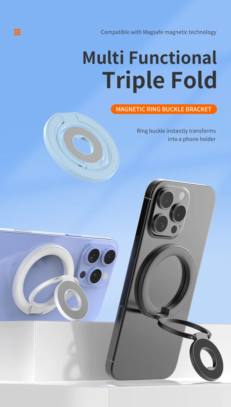 Soporte Anillo MagSafe Plegable – Agarre Seguro
¡Sujeta tu celular con fuerza magnética!
Doble cara adhesiva + plegable portátil
Compatible MagSafe