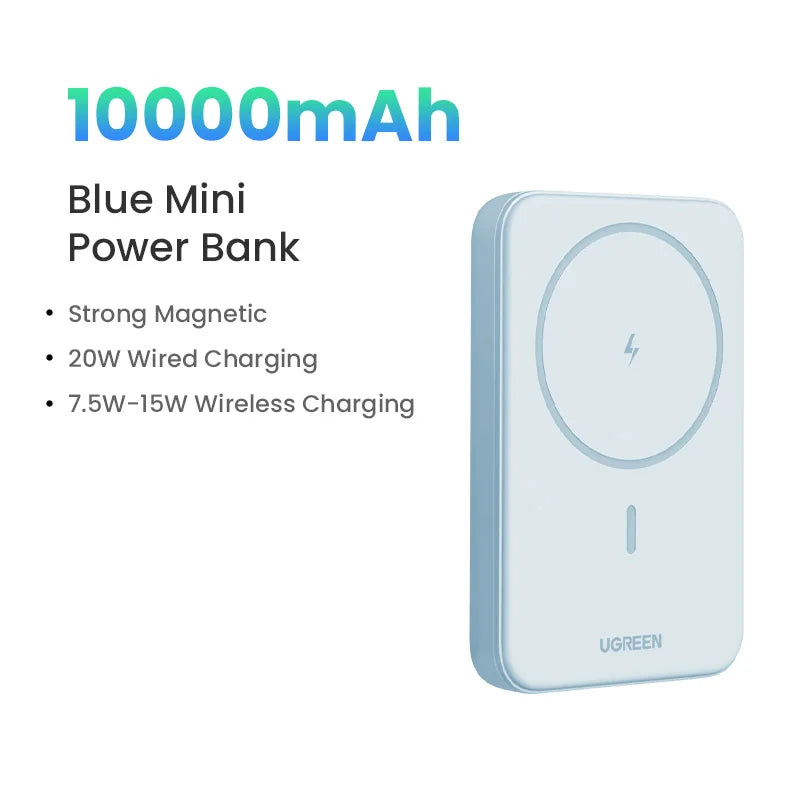 Power Bank Magnético UGREEN PD 20W 10000mAh – Carga Rápida Inalámbrica MagSafe para iPhone 15 / 16 / 17 Pro y Pro Max