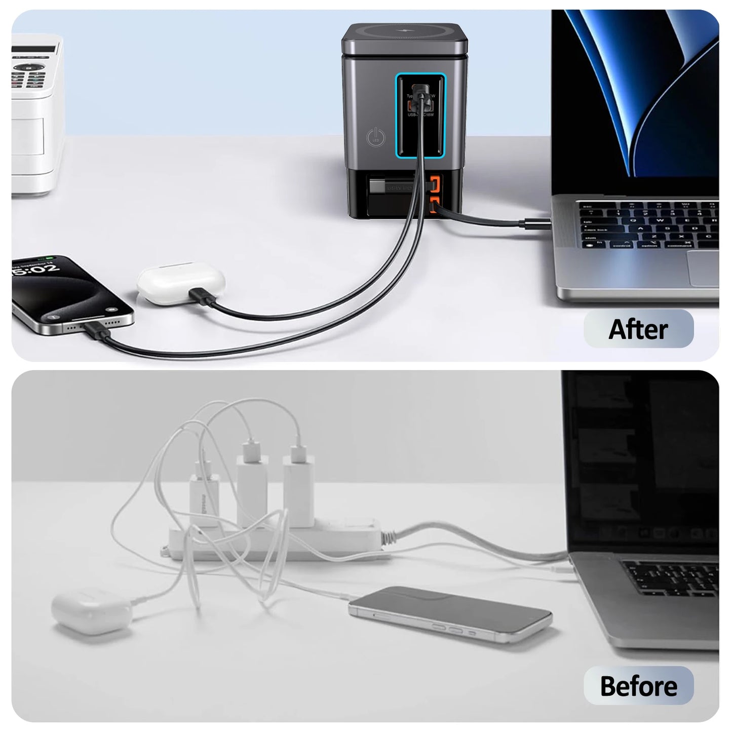 Cargador 6 en 1 con Cable USB-C Retráctil 105W
¡Carga varios dispositivos al mismo tiempo!
Torre 105W rápida para iPhone, AirPods y más
Cable USB-C retráctil + puertos múltiples
¡Carga todo sin enredos hoy mismo!