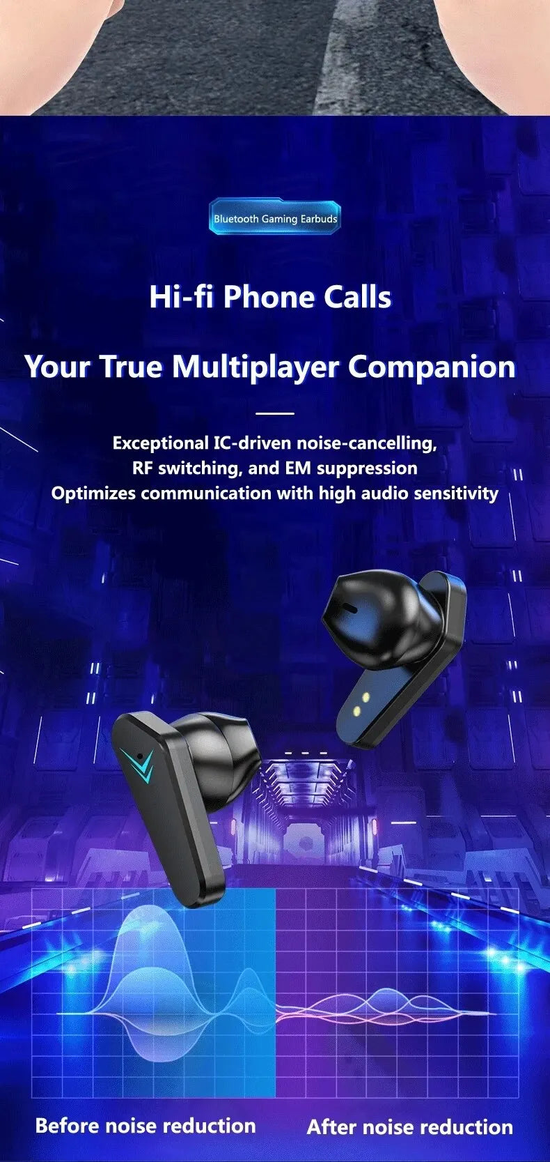 TWS Wireless Bluetooth Headset Gamer Earbuds
Auriculares Gamer TWS Bluetooth – LED y Mic
¡Juega con sonido inmersivo y micrófono claro!
Pantalla LED + cancelación ruido
Modo gamer bajo latency
¡Sube de nivel en tus juegos!