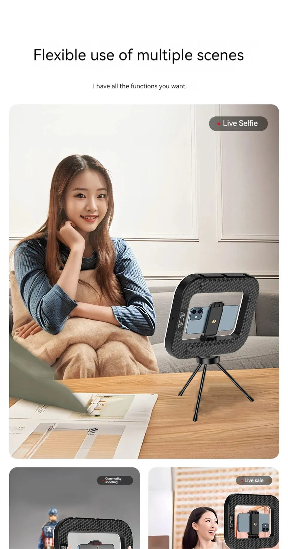 Luz LED Portátil Recargable – Iluminación Móvil
¡Brillo perfecto para Make up, fotos y videos!
Recargable + ajustable
Ideal selfie y live broadcast
¡Ilumina tu contenido!