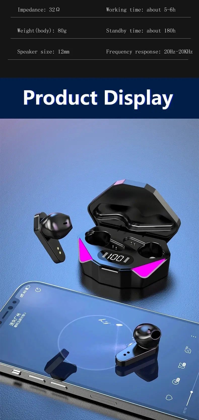 TWS Wireless Bluetooth Headset Gamer Earbuds
Auriculares Gamer TWS Bluetooth – LED y Mic
¡Juega con sonido inmersivo y micrófono claro!
Pantalla LED + cancelación ruido
Modo gamer bajo latency
¡Sube de nivel en tus juegos!